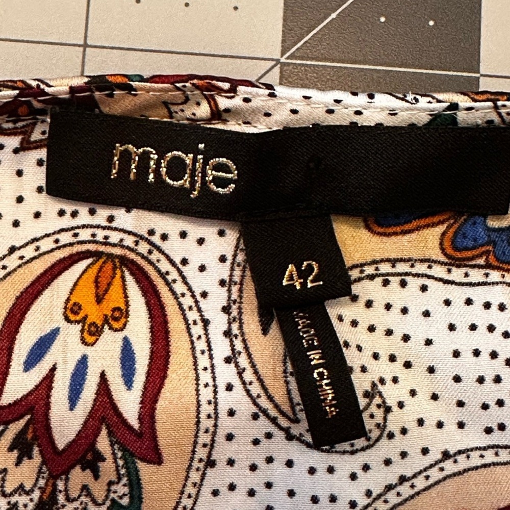 Maje NW0T SZ42 EU= XL NWOT Risleya Shirred Printed Satin midi dress‎ - Picture 8 of 16